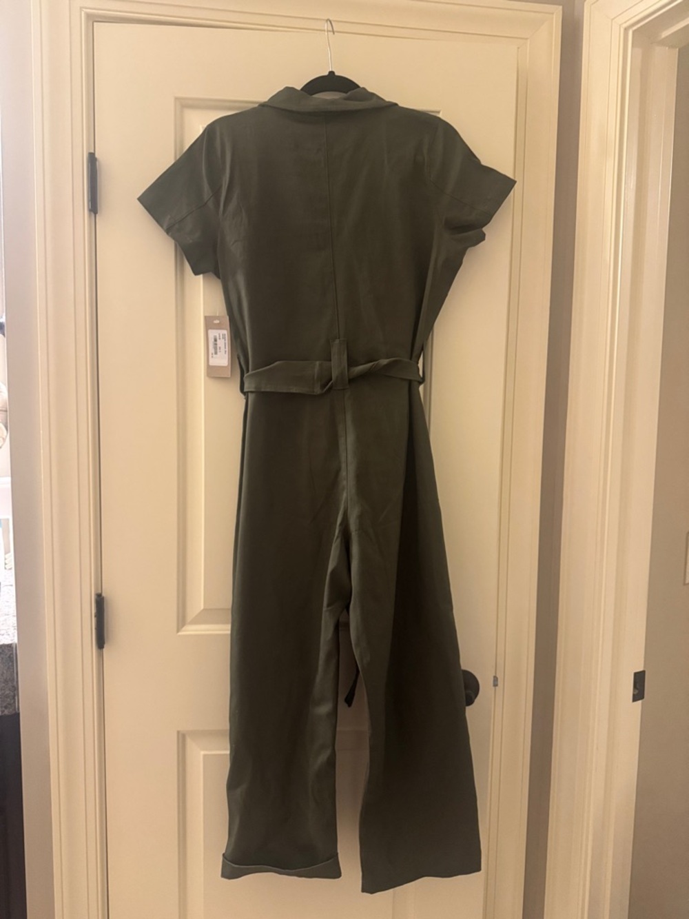 Short-Sleeve Olive Green Utility Jumpsuit with Front Zip - Picture 9 of 11
